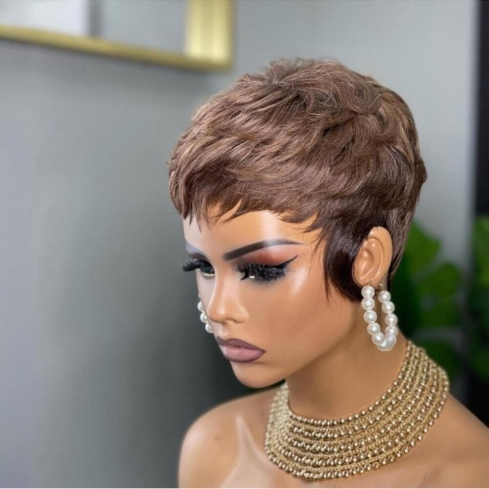 Pixie Cut Wig Human Hair for Black Women Brown Short Wig New - Picture 2 of 7